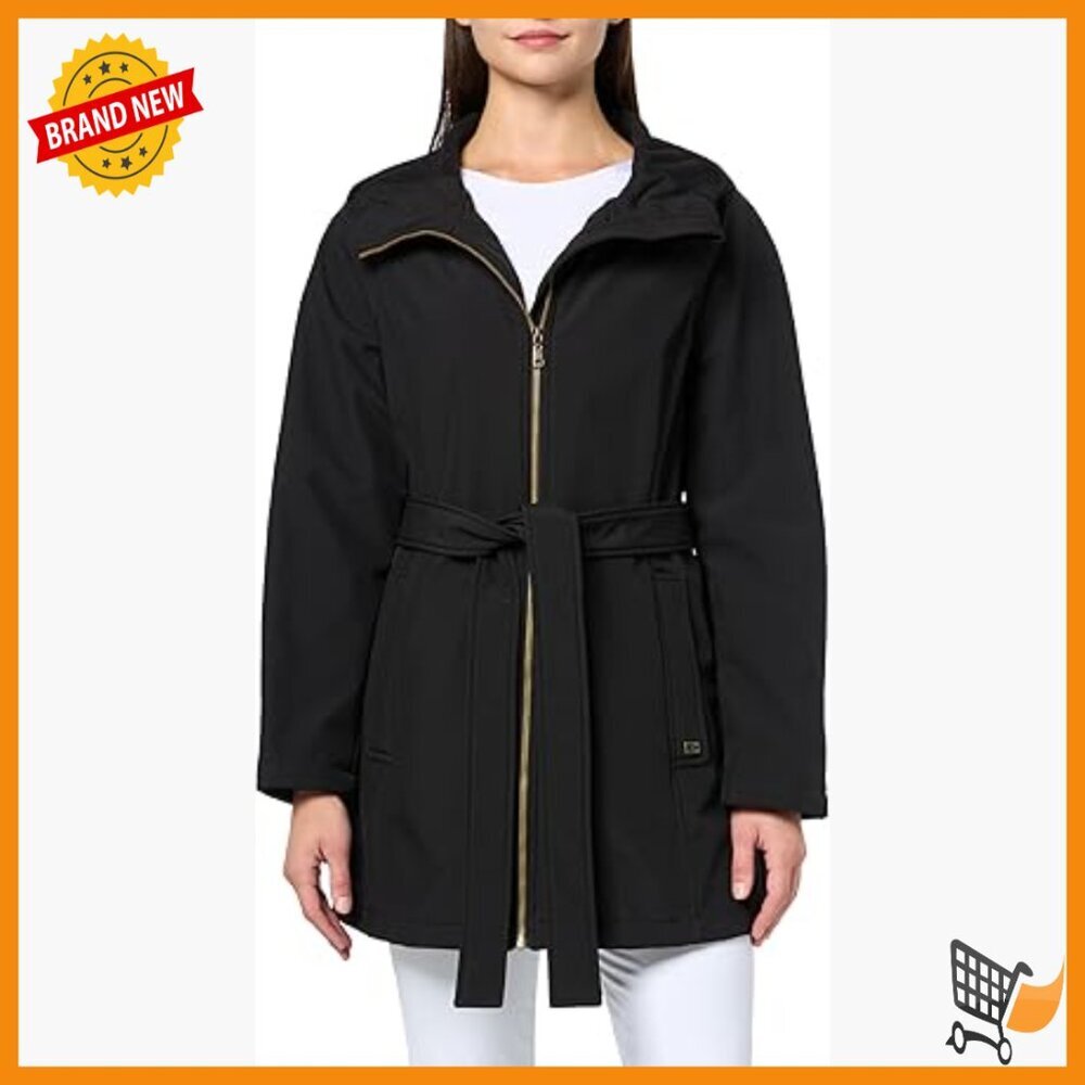Long Sleeve Belted Hooded Raincoat Water Resistant Polyester Jacket